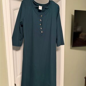 Elegant Teal Button-Down Dress 3/4 sleeve
